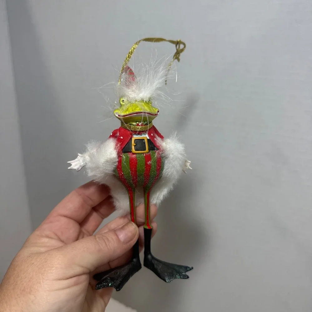 Dept 56 Fancy Frog Ornament Christmas  Whimsical  Striped krinkles BROKEN finger